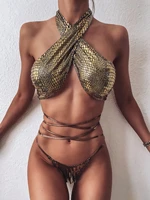 sexy brazilian bikini push up hollow bandage beach swimwear women padded female monokini maio chain badpak dames femme swim