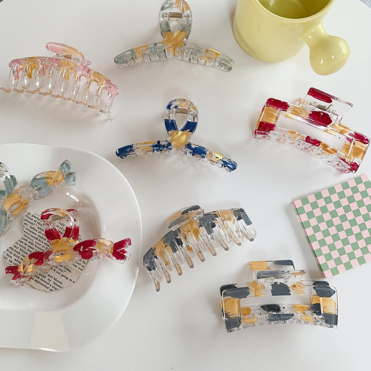 

Cool Girl Color Checker Large Spotted Hair Clip Shark Clip High Ponytail Hairclips Japanese Hair Accessories for Women Wholesale