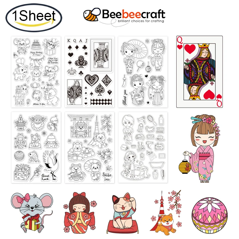 

1Sheet Card Poker Character Clear Stamps Heart Crown Silicone Clear Stamp Seals for Cards Making DIY Scrapbooking Photo