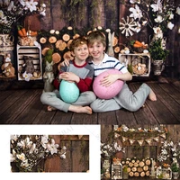 easter backdrops decoration boy wooden board eggs flowers rabbit spring background children baby photo photoshoot studio props