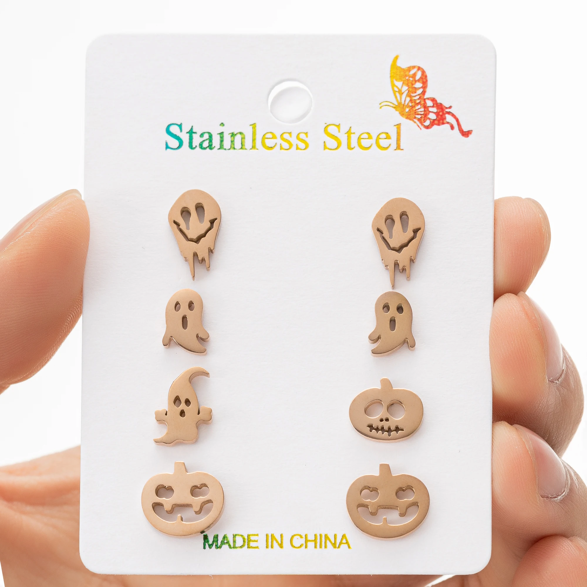 Серьги-гвоздики из нержавеющей стали в виде тыквы монстра призрака