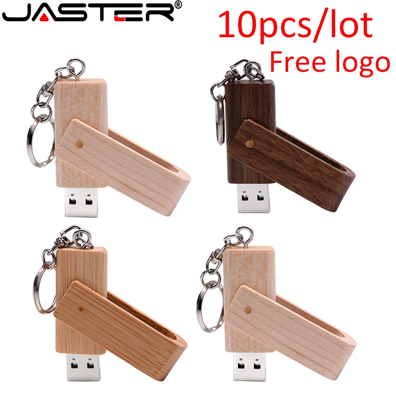 

JASTER 10PCS/LOT USB flash drives Free custom logo Wooden Rotatable Pen drive 64GB Memory stick 32GB photography wedding gift