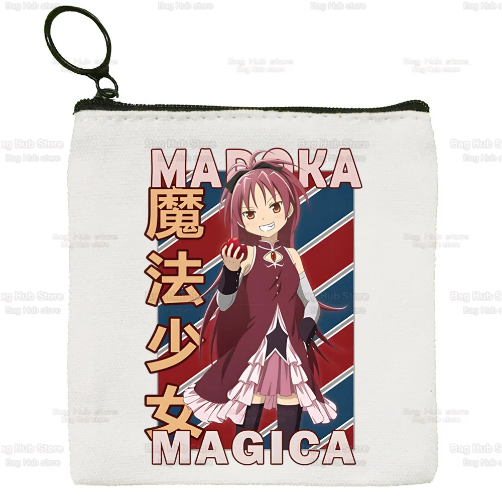Madoka Magica Puella Magi Canvas Card Coin Purse Cute Simple Mahou Shoujo Kyubey Homura Hakemi Kaname Mami Coin Mini Zipper Bag
