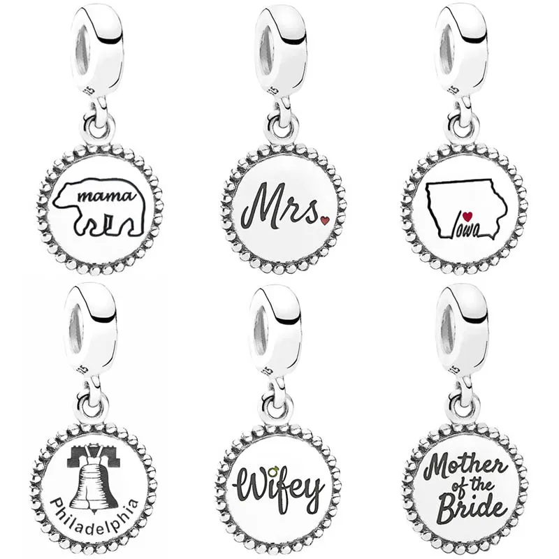 

Оригинальные подвески из серебра 925 пробы, подвеска в виде сердца из штата Филадельфия, миссис, мама, медведь, Wifey, Айова, подходит для популяр...