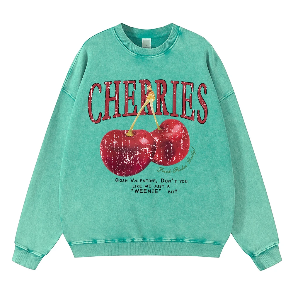 Винтажные потертые мужские свитшоты с рисунком вишни повседневные свободные