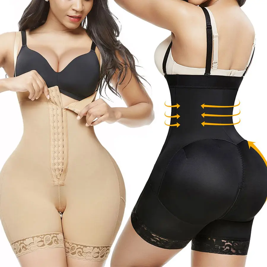 2022 Seamless Bodysuit Hook Short Women Lace Body Shaper Full Shapewear With Zipper Crotch Fajas Colombianas Underwear