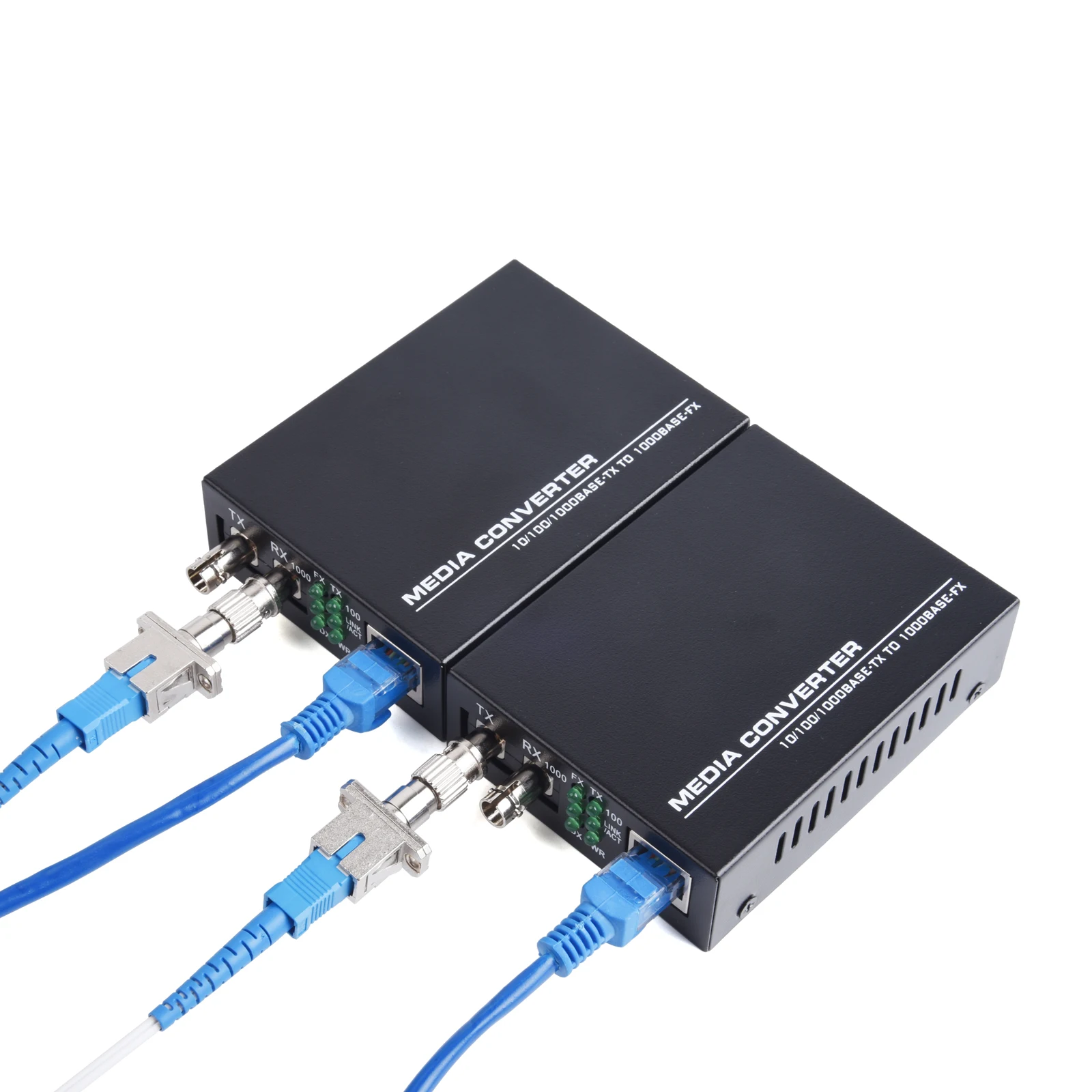 Gigabit Fiber Optical Media Converter Switch 100/1000M Single Mode Multimode UPC/APC 2 ST-Port to 1 RJ45 Fiber Transceiver Kit