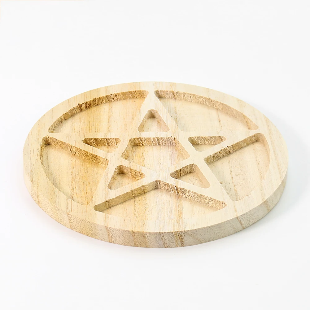 

Pentagram Crystal Base Decorative Plate Sacrifice Altar Pure Natural Wooden Crystal Table Energy Stone Base Treatment Display
