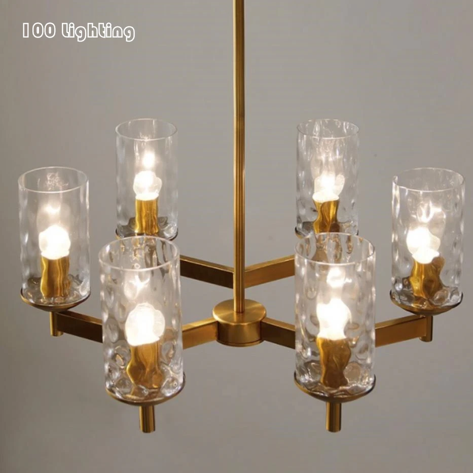 

Vintage Clear Glass Chandeliers American Style Livingroom Restaurant Bedroom Hanging Light Fixtures Gold E27 Bulb
