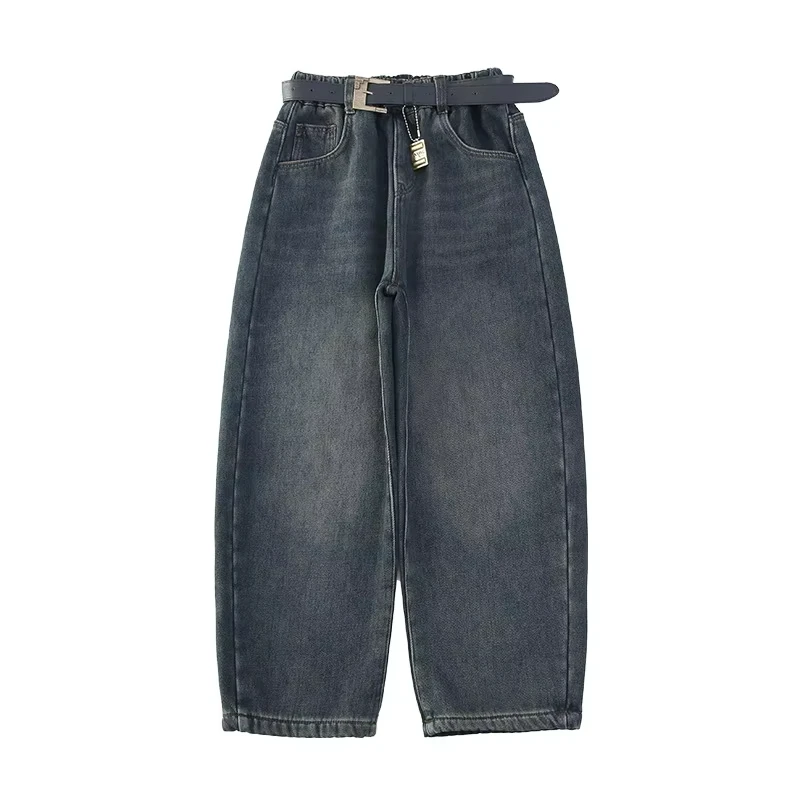 Новые зимние термоджинсы детские флисовые брюки с надписью для детей модный