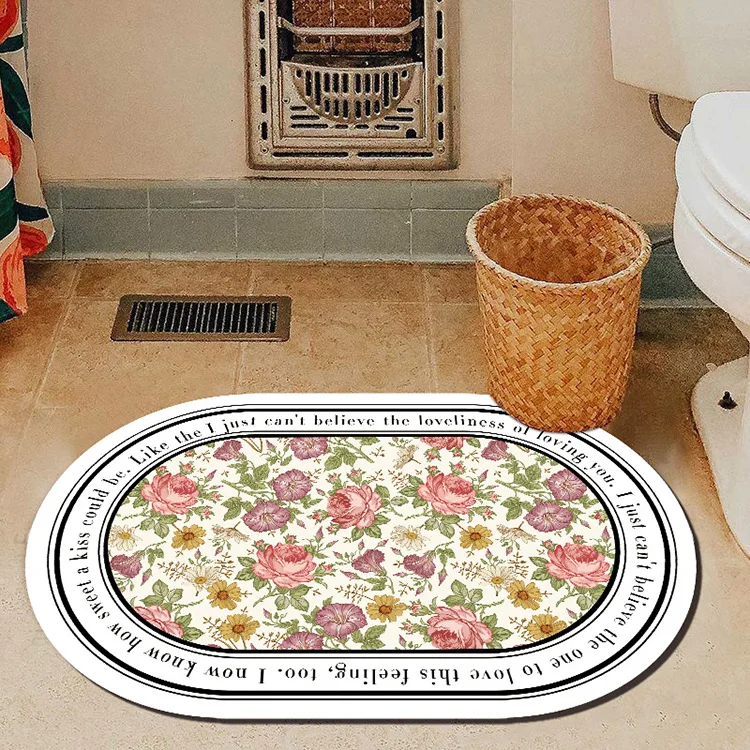 garden floral floor mat soft diatom mud bath rug absorbent non slip bathroom rug oval door mat toilet rug bathroom decoration free global shipping
