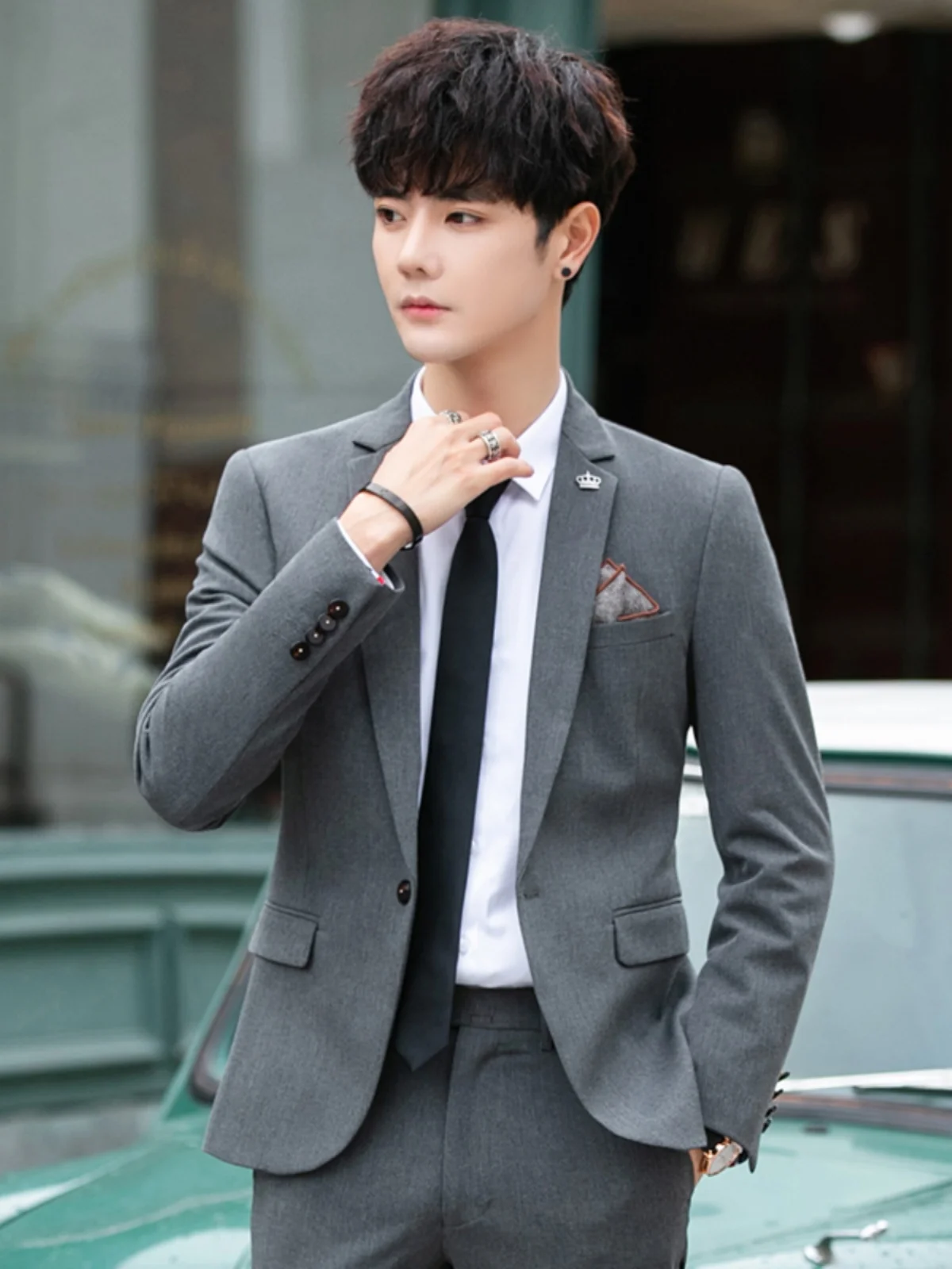 Outerwear Men's Trendy Handsome Professional Guest look Three-Piece Set Slim fit Korean Sle Suit set Bridegroom Wedding
