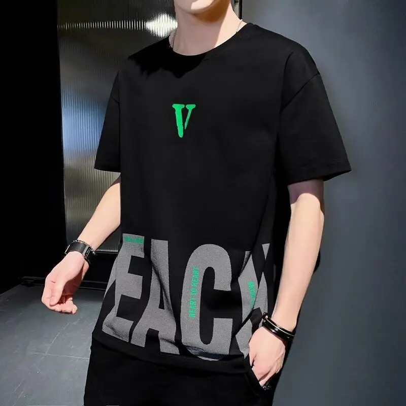 

Men's Short Sleeve 2021 Summer New Loose Joker T-shirt Korean version of ins tide brand printed half sleeve men's handsome shirt