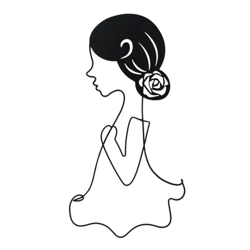 

Abstract Metal Wall Art Aesthetic Iron Wire Girl Side Face Art Wall Decoration Black Decorative Hanging Metal Art For Home Decor