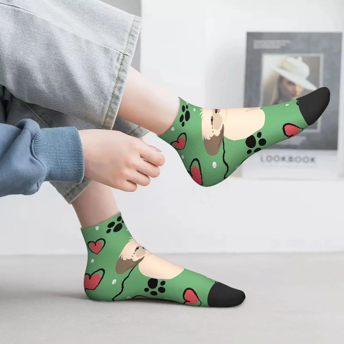 Love Brown Sable Lhasa Apso Shih Tzu Носки для собак Harajuku Высококачественные чулки Всесезонные