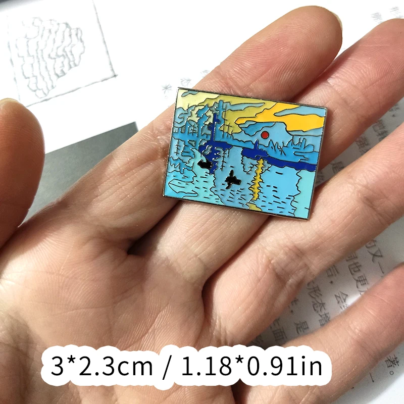 Monet Sunrise. Металлическая брошь Impression Metal с импрессионистской живописью живопись