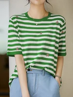 embroidery striped knitted t shirt women tshirt short sleeve tee shirt femme summer korean style clothes t shirts camiseta mujer