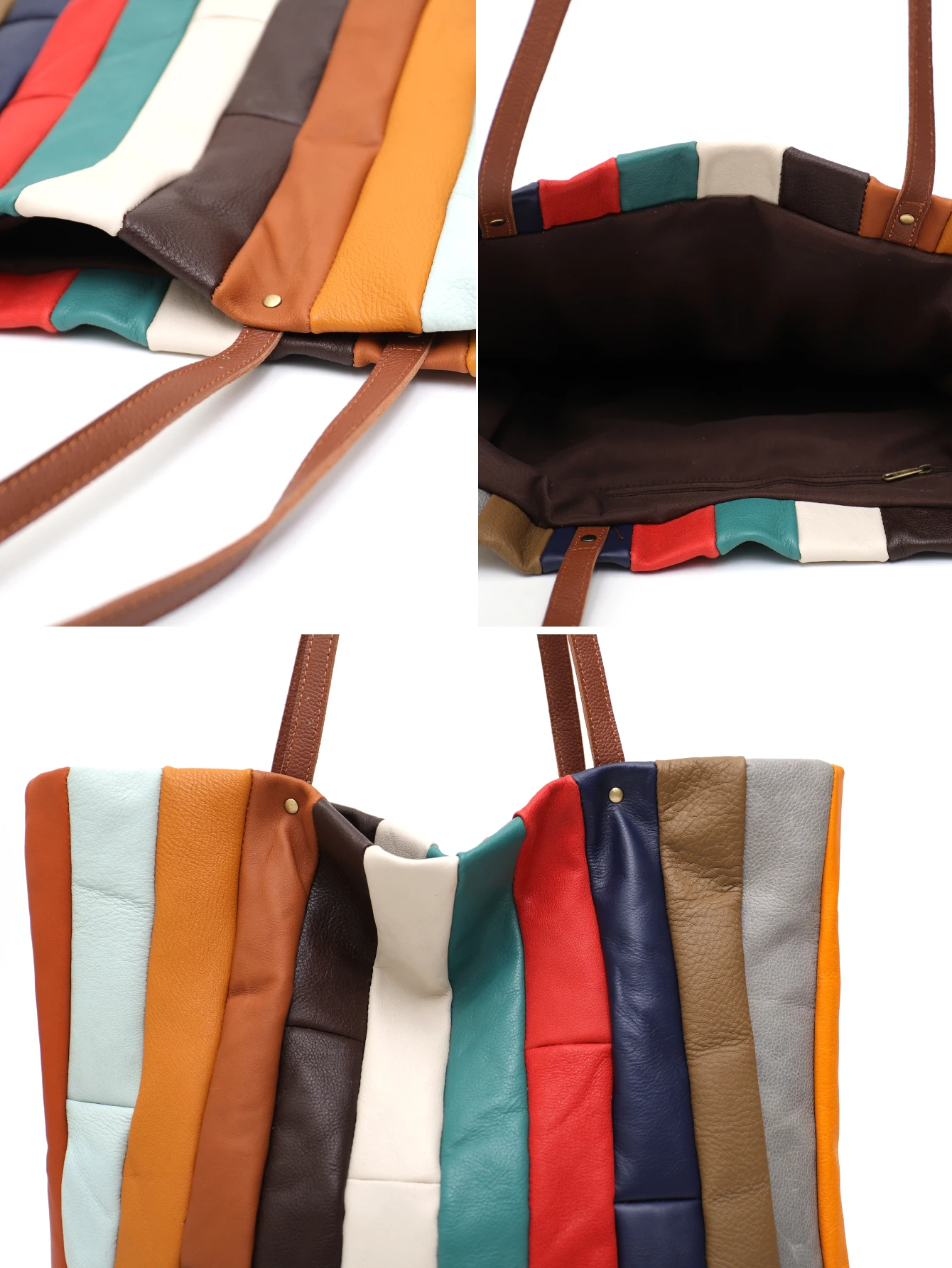 SC Women Large Capacity Tote Genuine Leather Laptop Shoulder Handbag Unique Design Colorful Cow skin Patchwork Purse Shopper Bag