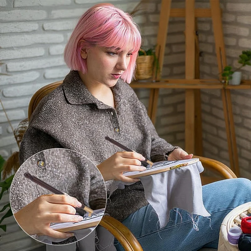 4 Pcs Tambour Hooks Kit With 12 Needles Embroidery Crochet Wooden Handle Sequin Beads Needle Set