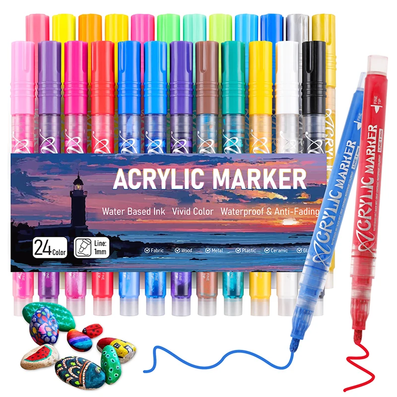

12/24 Colors Acrylic Paint Markers Sketching Marker Pen For Rock Painting Canvas Wood Ceramic Glass Acrylic Art Marker 043024