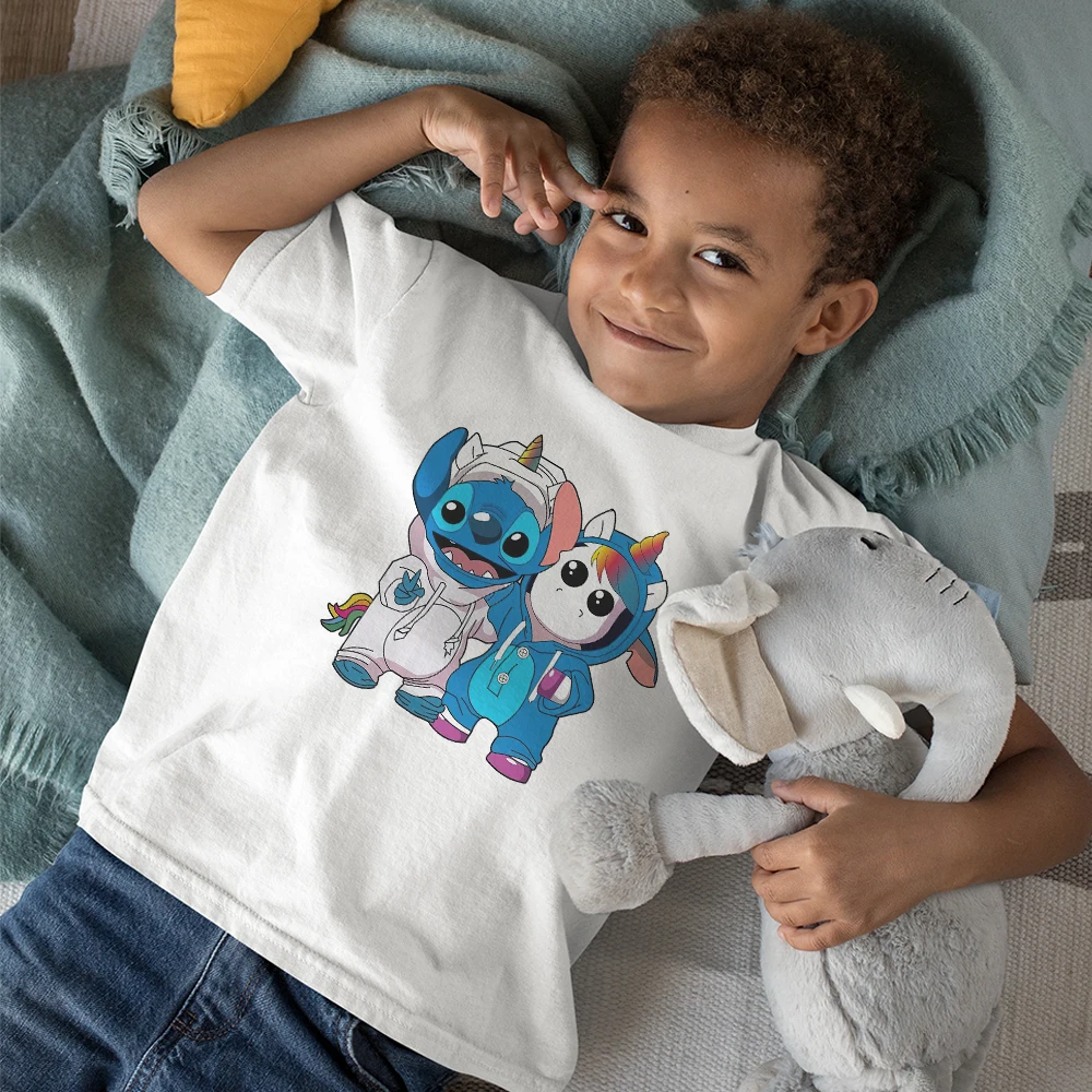 

Disney Hot Stitch Print Child T-Shirts Dropship White Trend Creativity Kawaii Popular Comfy Y2K Kid Girls T Shirts Loose Clothes