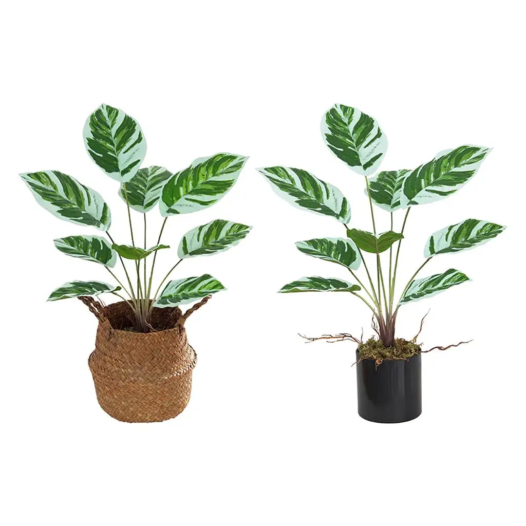

Artificial Arrowroot Bonsai Faux Potted Plants Bathroom Dining Table Decor