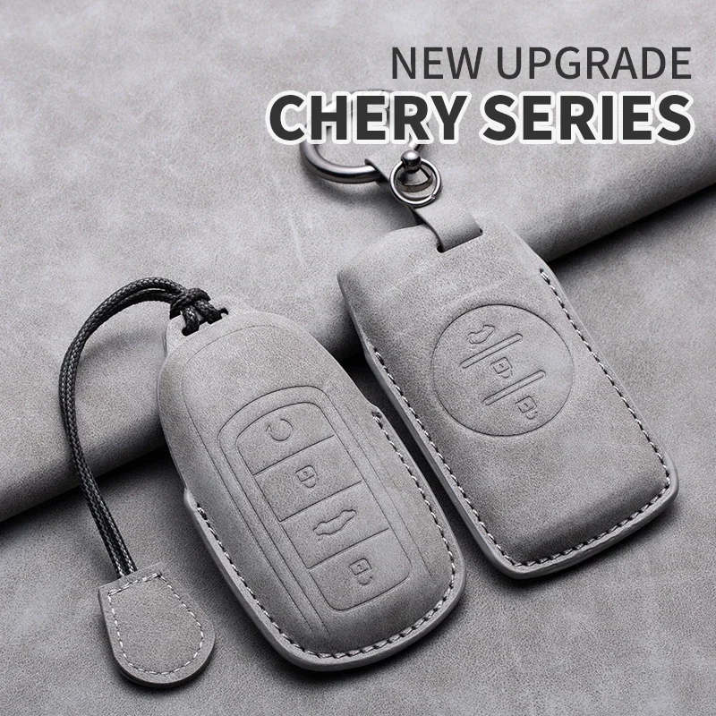 

Leather Car Key Case Protector Cover Remote Fob Holder Keychain For Chery Tiggo 8 Arrizo 5 7 Pro EQ7 5x 3x Tiggo 7 Gx Pro 2020