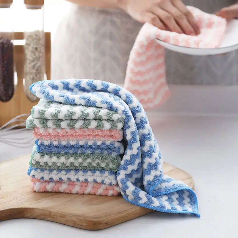 

Rag Absorbent Microfiber Dish Cloth Kitchen Cleaning Cloth Towel Thick Striped Table and Bowl Scouring Pad Kitchen Accessories