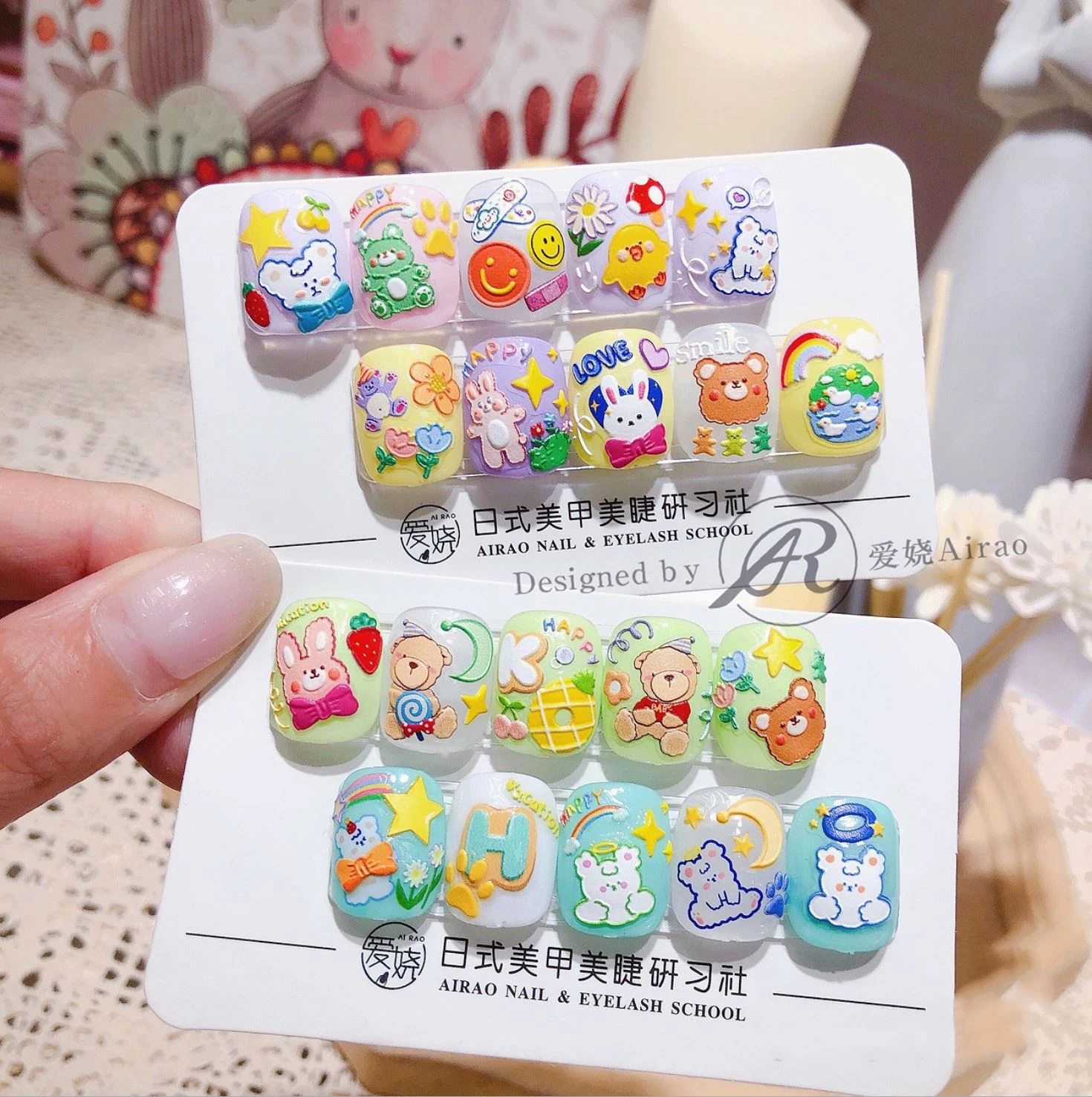 

Cute Animals Rabbit Puppy Nail Decor Stickers 3D Anime Embosser Decals Sliders For Nails Art Decorations Accessories