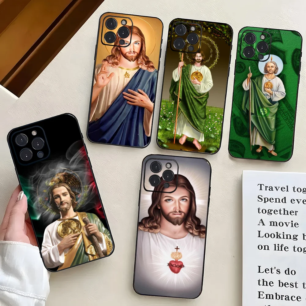 Чехол для телефона San Judas Tadeo ART IPhone 16 15 14 13 Pro Max 11 12 Mini 2022 черный силиконовый чехол