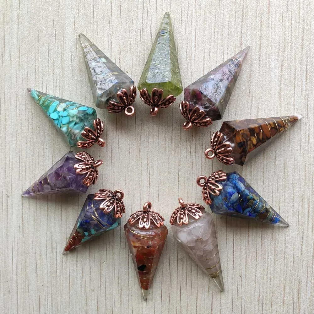 

natural stone Healing pendulums antique hexagonal cone pendant for jewelry accessories making free shipping Wholesale 10pcs/lot