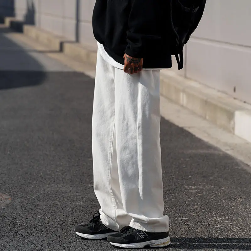 Blue White Black Wide-leg Jeans Men's Fashion Casual Retro Baggy Jeans Mens Streetwear Loose Hip-hop Straight Denim Trousers Men