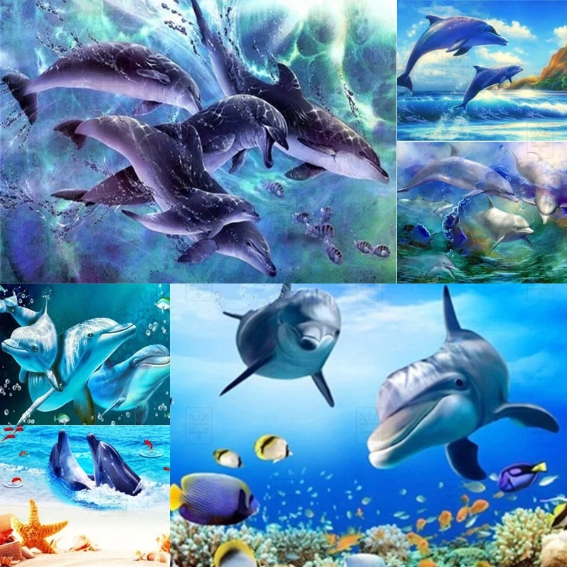 

5D Full Drills Painting Animals Marine Life Dolphin Diamond Painting Rhinestone Poster Mosaic Emboridery Artwork Home Decor