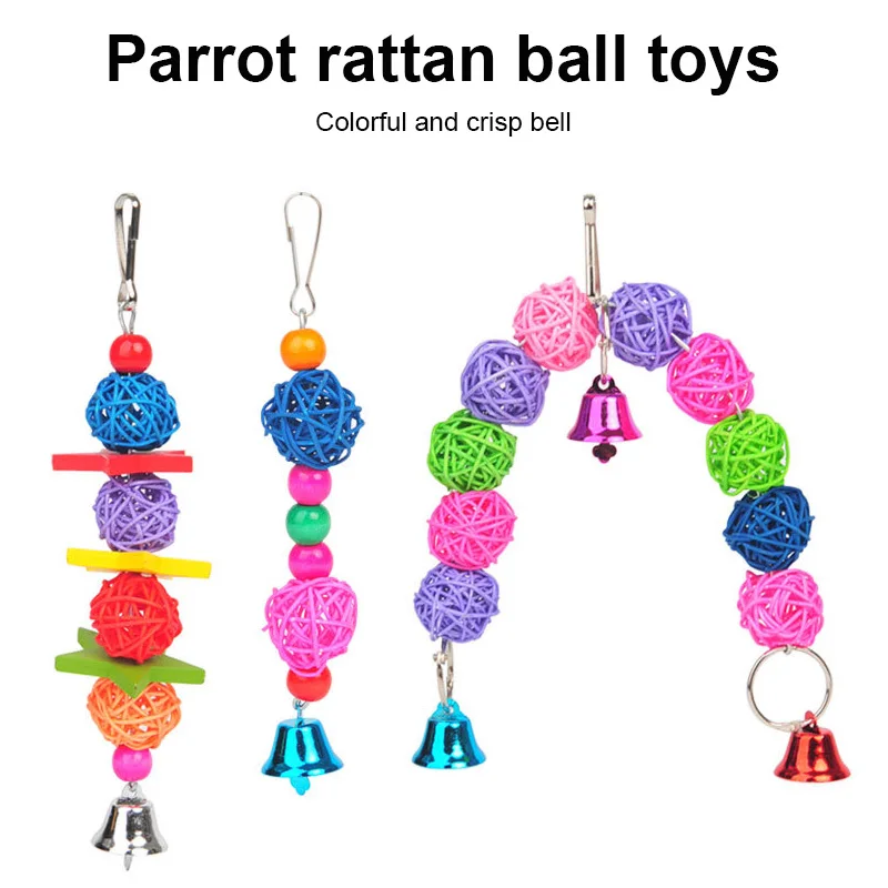 

1pc 3 Kinds Parrot Rattan Toys Bird Supplies Hanging Cage Bird Toys Rattan Beads Bell String Hand Woven Pet Accessories Dropship