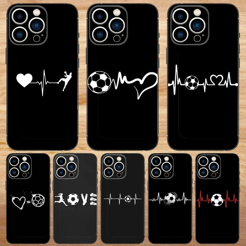 Чехол для телефона Football Heart Beat iPhone15 14 13 12 11 Pro Max Plus Mini X XS XR 8 7 6 S SE Мягкий черный чехол