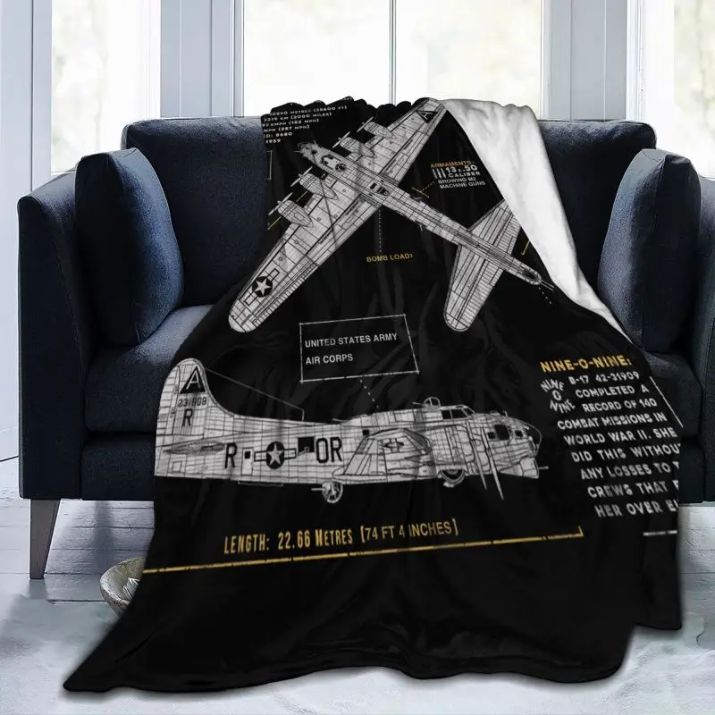 

B-17 Flying Fortress Spitfire Blanket Fighter Plane WW2 War Pilot Aircraft Airplane Warm Soft Flannel Throw Blankets All Seasons