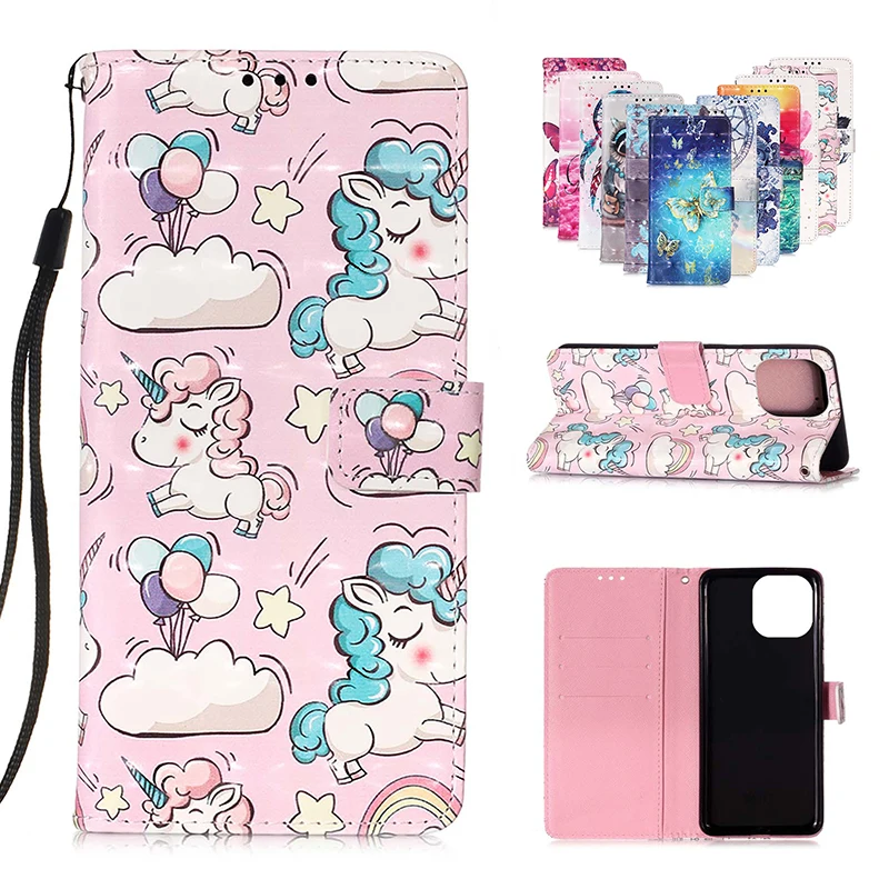 

3D Painted Wallet Phone Case For iPhone 13 Mini 12 11 ProMax Xs XR SE2020 6 7 8 Plus Flip PU Leather Cover with Card Slots Capa