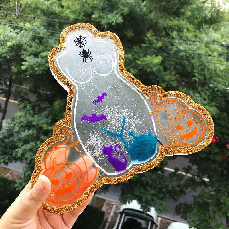 

N58F Silicone Tray Mold with Side Woman Body Pumpkin Shape Tray Resin Mold for Epoxy Casting Shiny Surface Durable Home Decor