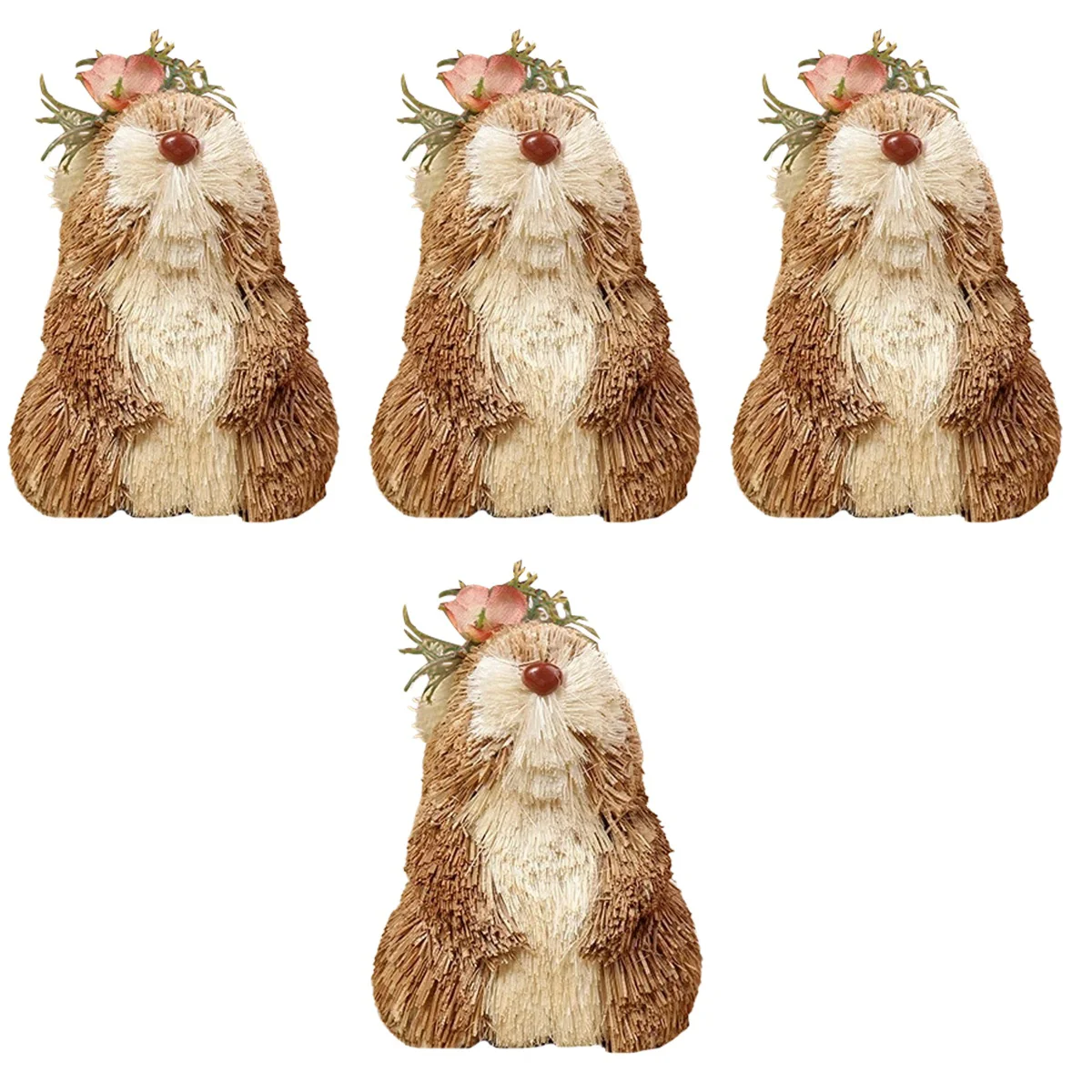 

4 PCS Rabbit Ornament Straw Bunny Figure Outdoor Statues Straw Rabbit Sitting Rabbit Decor Bunny Decor Decorate Bunny Ornament
