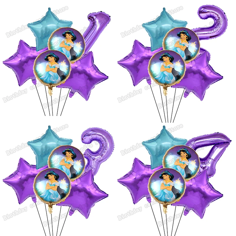 6Pcs Disney Aladdin Jasmine Princess Foil Balloon Happy Birthday Party Supplies Decoration Baby Shower Kid Faovr purple Ballon - купить | Свадебные шары -1005004234034869