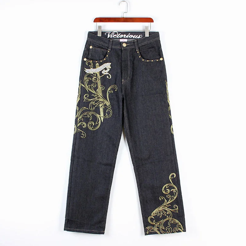 

TANGYAXUAN New 2022 Large Size 30-44 46 Jeans Fashion Loose Big Pockets Hip-Hop Skateboard Casual Men Denim Black Design Brand
