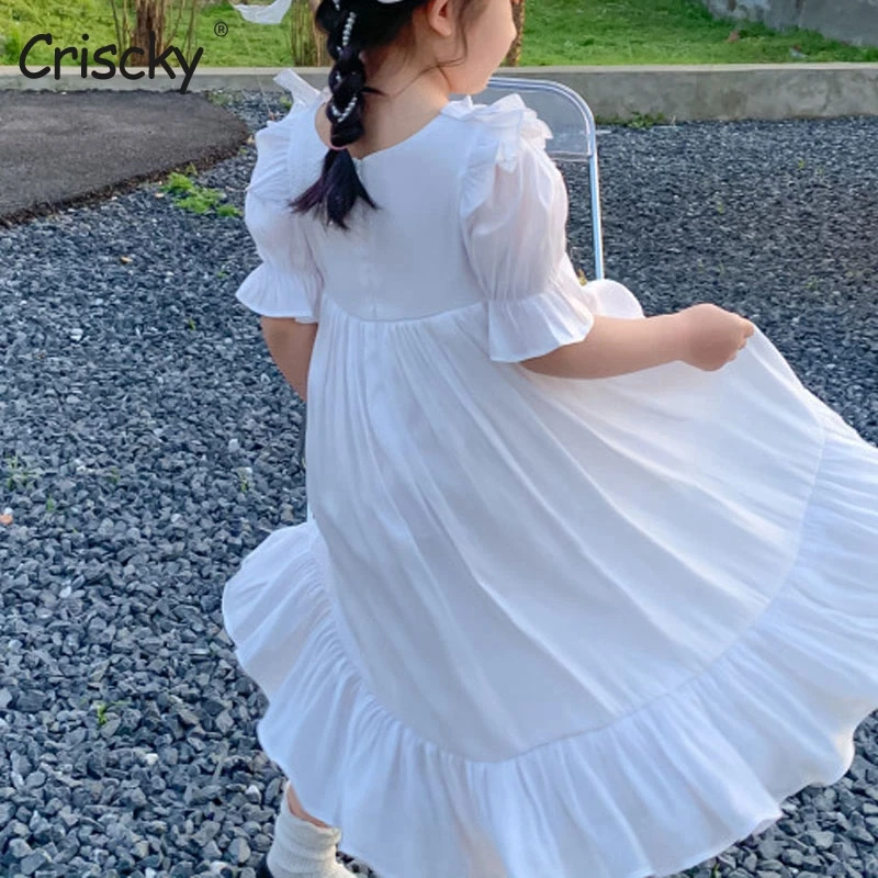 

Criscky Girls Princess Ruffles Cake Dresses For Kids White Party Tutu Prom Wedding Vestidos Summer Children Ruffles Clothes