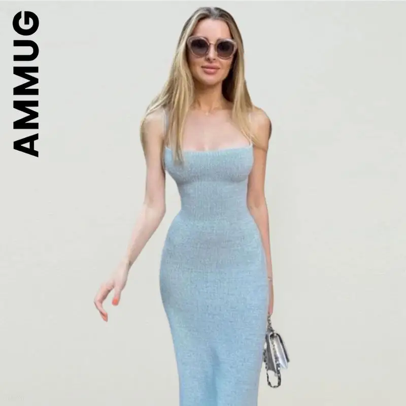 Вязаный свитер Ammug сексуальный женский универсальный джемпер женское платье