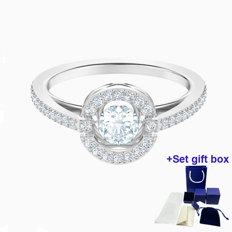 

SWA Fashion Jewelry New SPARKLING DANCE ROUND Ring Brilliant White and Light Blue Wyatt Crystal Female Engagement Ring Gift