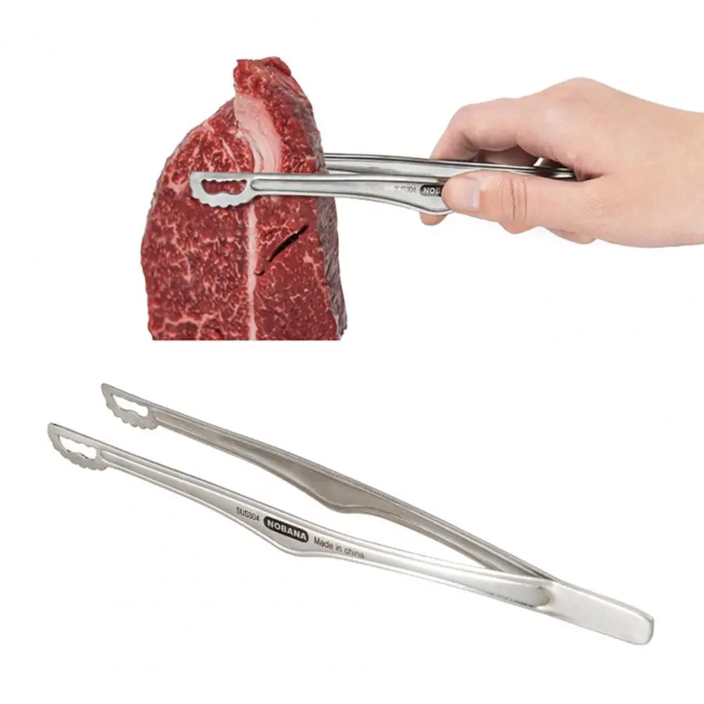 

Food Clip Heat-Resistant Food Grade Non-Slip Reusable Stainless Steel Outdoor Camping Meat Steak Barbecue Clip Tongs for Hiking