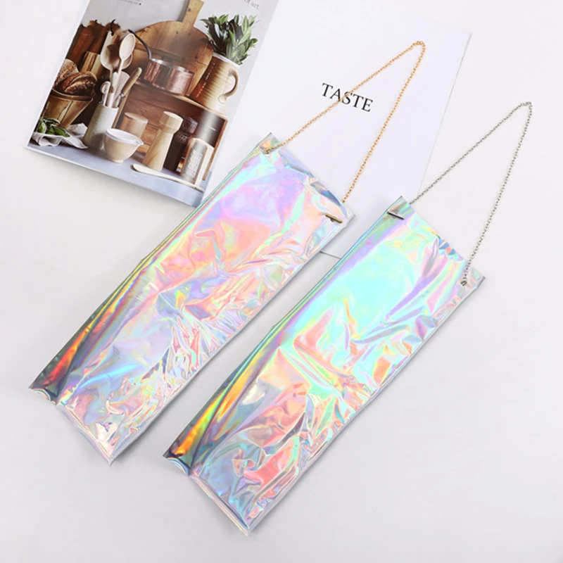 

Flowers Chain Handbag Colorful Laser Single Rose Packaging Bags Valentine's Day Festival Birthday Present Plastic Wrapping Bag