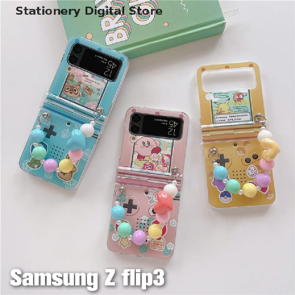 

Милый мультяшный чехол с подвесками для телефона с браслетом складной дисплей чехол для телефона для Samsung Galaxy Z Flip 3 4 жесткий защитный чехол