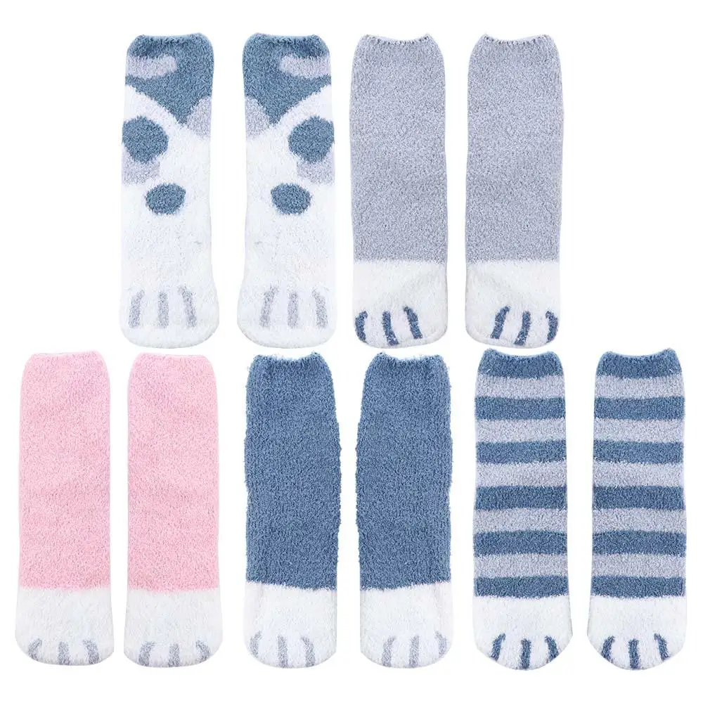 Мягкие кавайные носки из кораллового флиса с кошачьими когтями для девочек милые