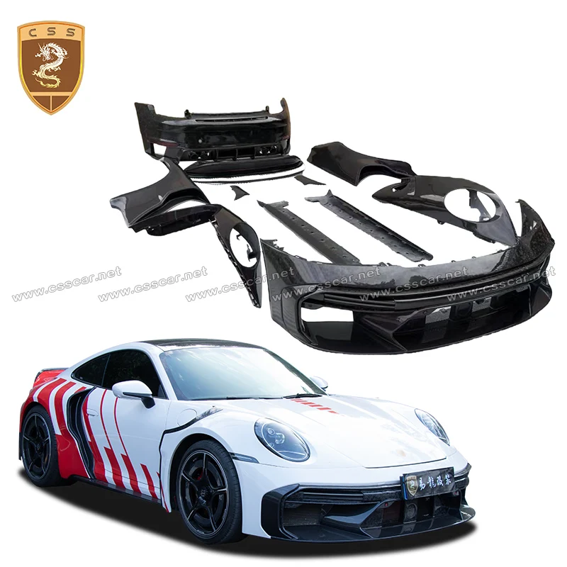 Фото RT900 BBS Стиль Широкий Bodykit Автомобильные передние и задние боковые крылья Расширения для Porsche 911/992 Сухое углеродное волокно Боковая юбка Расширение губы №1