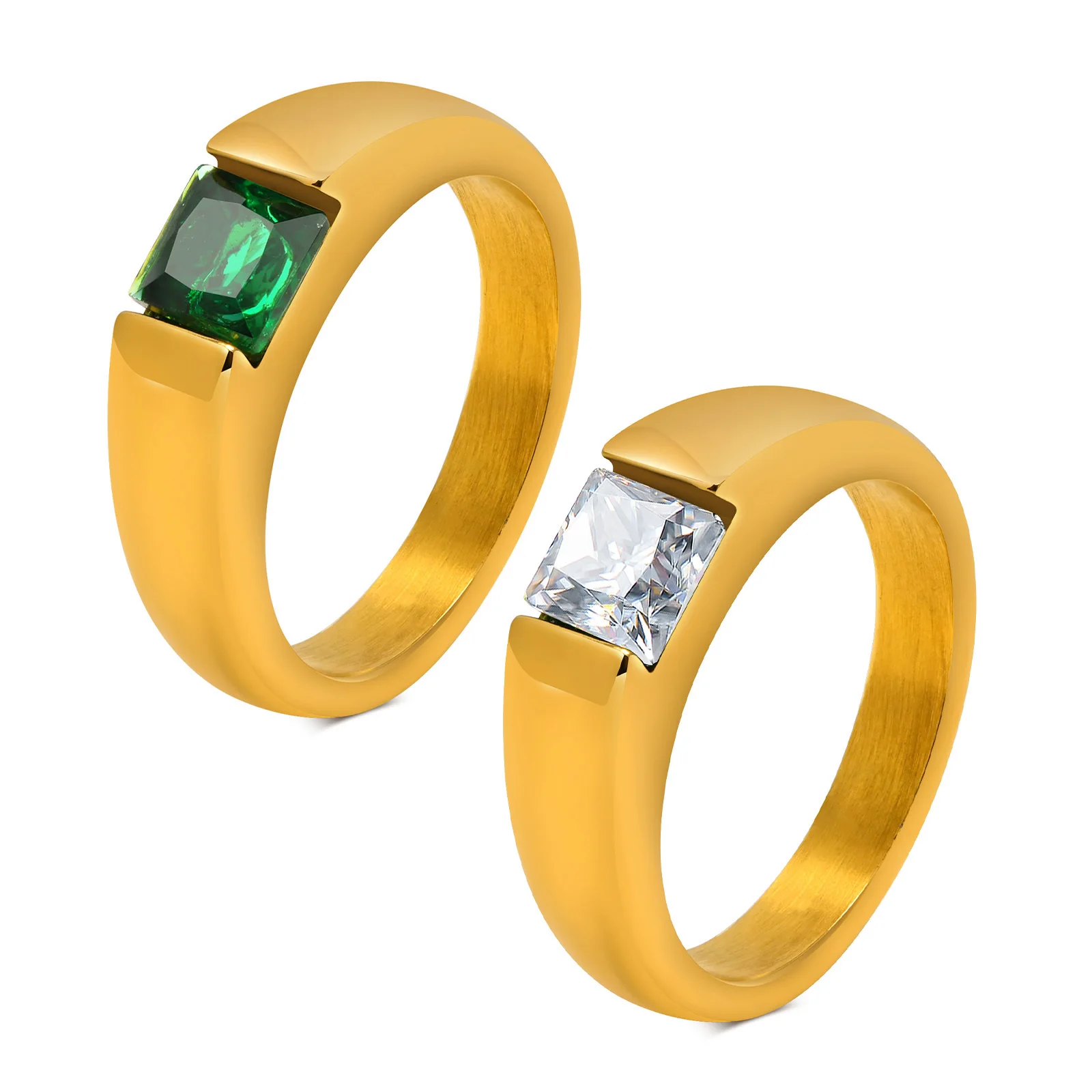 

Green Natural Stone Rings for Women 2022 New Trendy Jewelry, Chic Gold Color Stainless Steel Finger Ring Party Gift